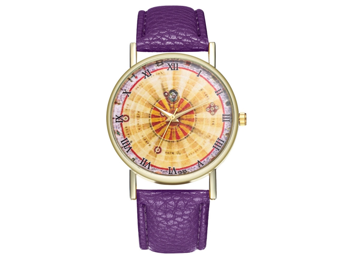 Reloj De Cuarzo Unisex Con Correa De Cuero Pu Dial Números Romanos Morado Zhoulianfa