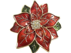 Broche De Flor De Pascua Roja Con Piedras Brillantes Para Moda Navideña De Niñas