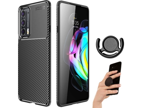 Kit Funda, Popsocket y Soporte Motorola Edge 20 Rugged Carbon Negro