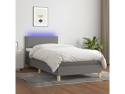 Cama Box Spring Con Colchón Y Led Tela Gris Oscuro 100x200 Cm