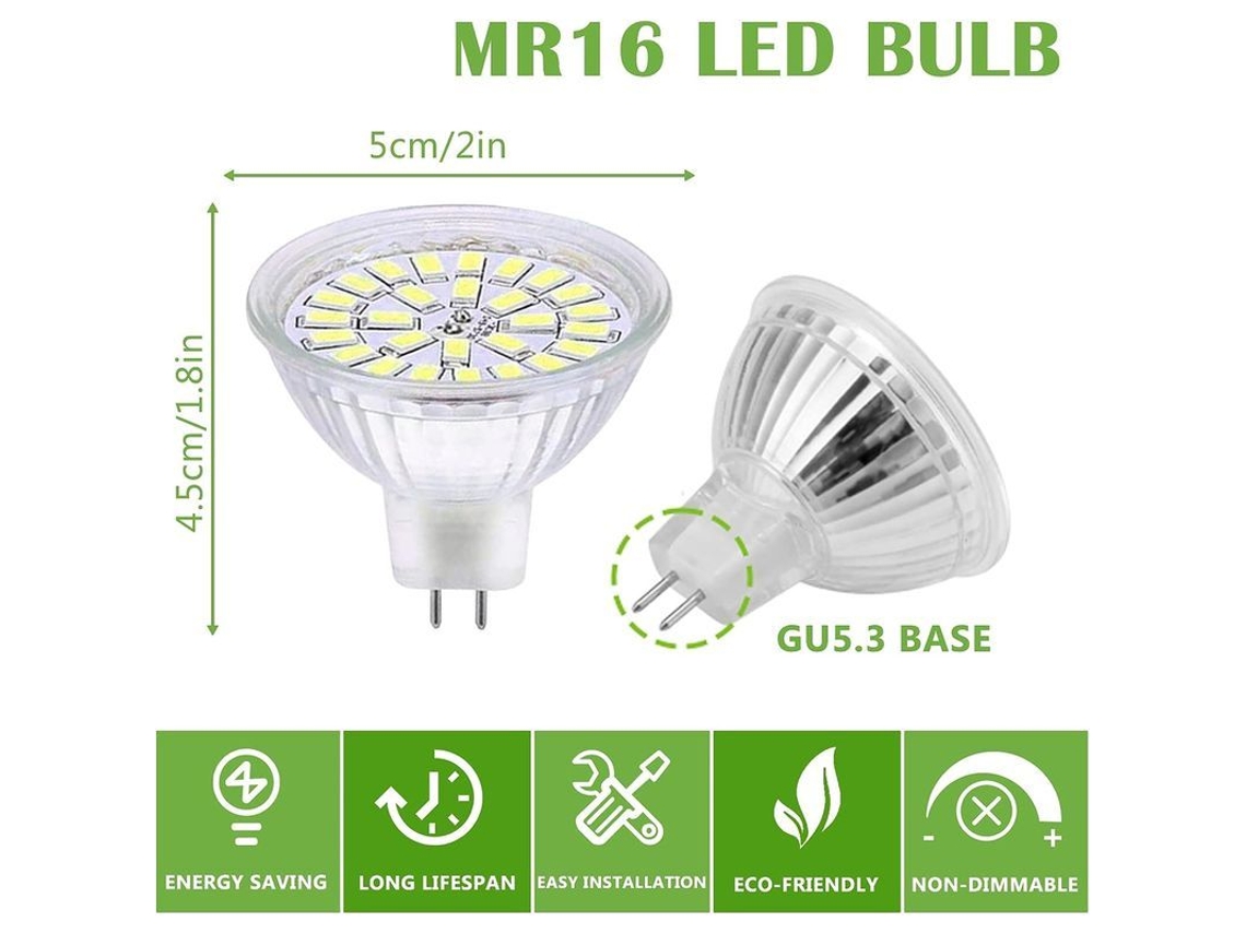 Bombilla Led Gu5.3 Mr16 12v 3w Blanco Frío 6000k Equivalente A Halógena De 30w Paquete De 10 clase Energética F