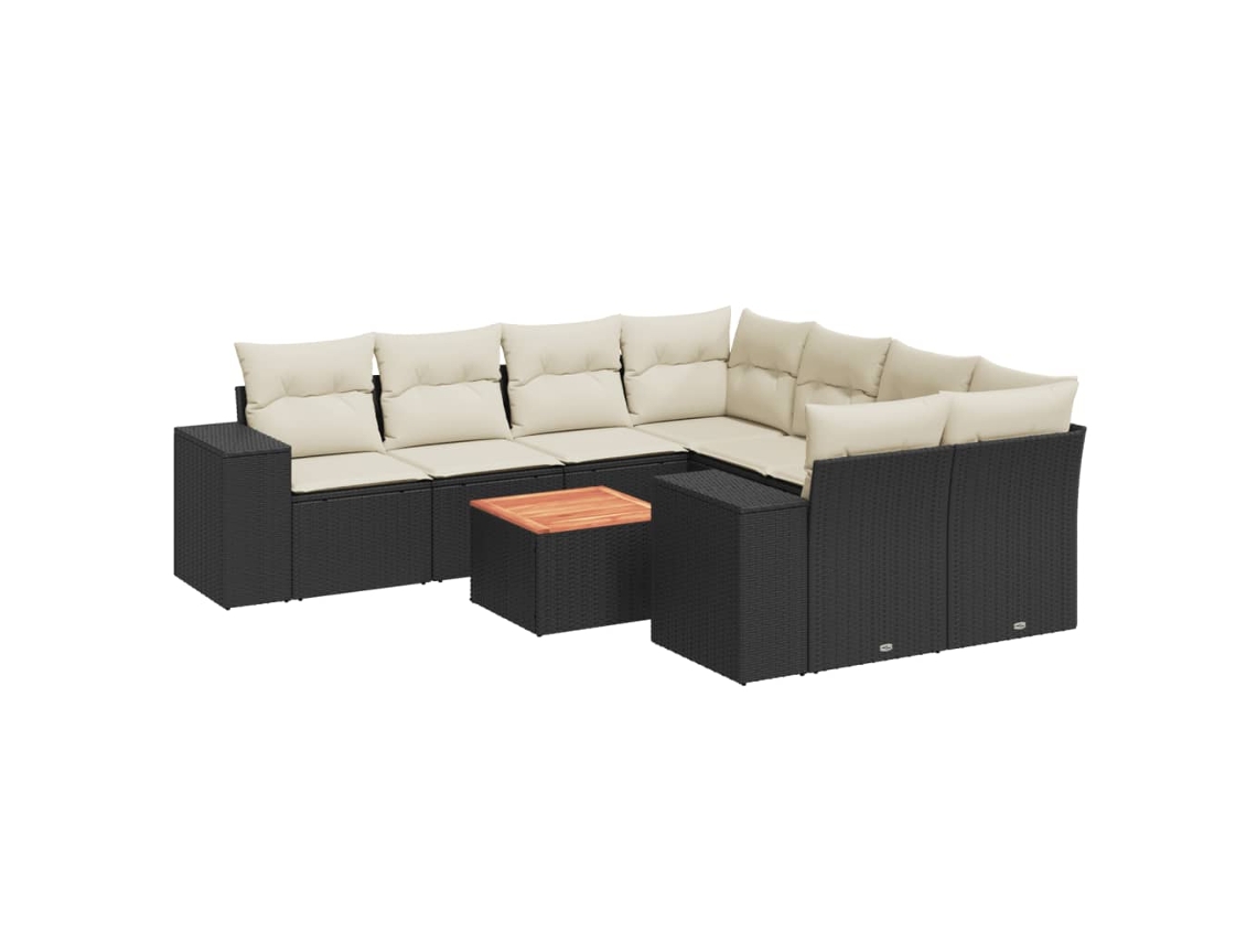 Conjunto de 9 sofás de jardín con cojines, mimbre, negro, MAISON EXCLUSIVE (9 piezas)