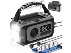 Radio portátil solar de manivela Yuysan H17 AM/FM/NOAA, alarma SOS, linterna, 12000 mAh, color gris