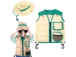 Kit Traje Explorador Infantil Com Colete E Chapéu Aventura Outdoor Cosplay Menino Menina