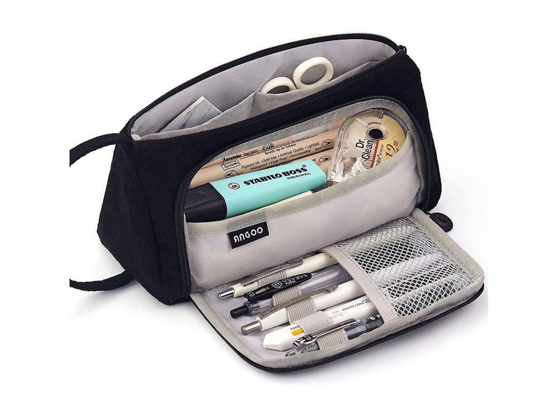 Estuche de lona de gran capacidad, modelo 2026, ideal para estudiantes y viajes, con bolsillo frontal y cremalleras laterales y superiores.