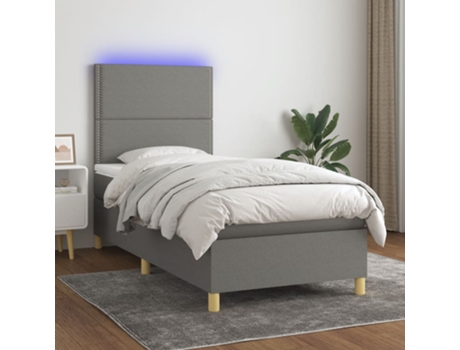 VIDAXL Colchón con somier/LED (Gris - Tela - 90 x 190 cm)