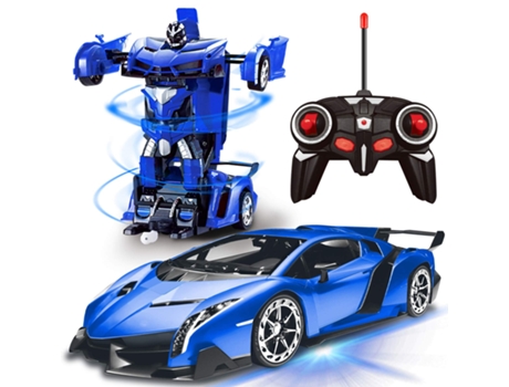 Control Remoto Transformar Coche Robot Juguete 2.4Ghz 1:18 Recargable 360°Rotación Azul VENISYMLIS