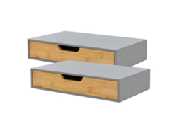 Set de 2 estantes de pared Bokn con cajón hasta 5 kg bambú 40x24x8cm - Gris y Natural [EN.CASA]