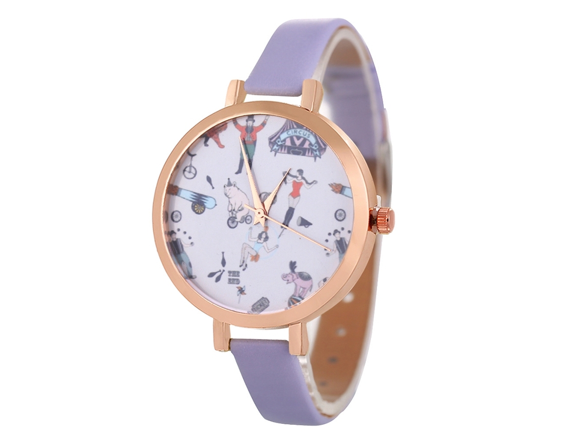 Reloj De Pulsera De Cuarzo Sencillo E Informal Para Mujer Con Correa De Piel Sintética Morada.