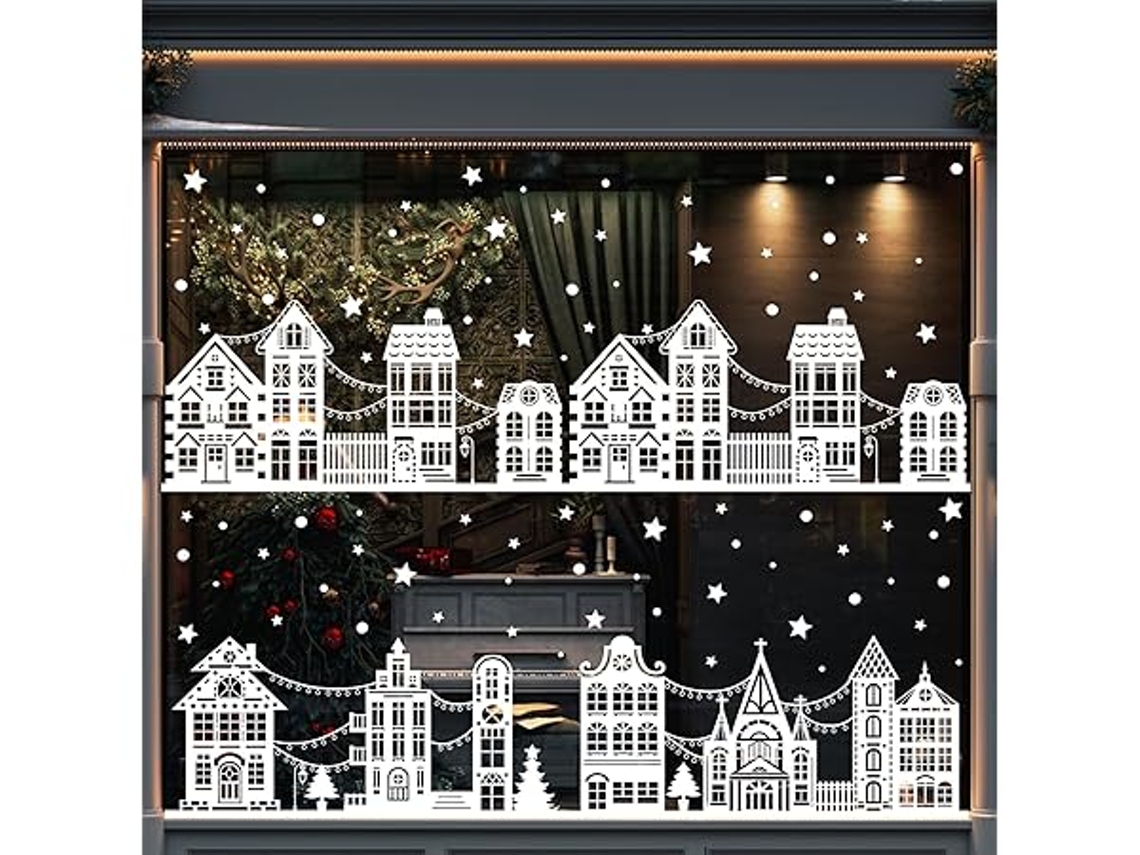10 Pegatinas Navideñas Para Ventanas, Motivos Casas En Invierno, Decoración Navideña, Autoadhesivas, Hogar, Moderno, Uso Funcional