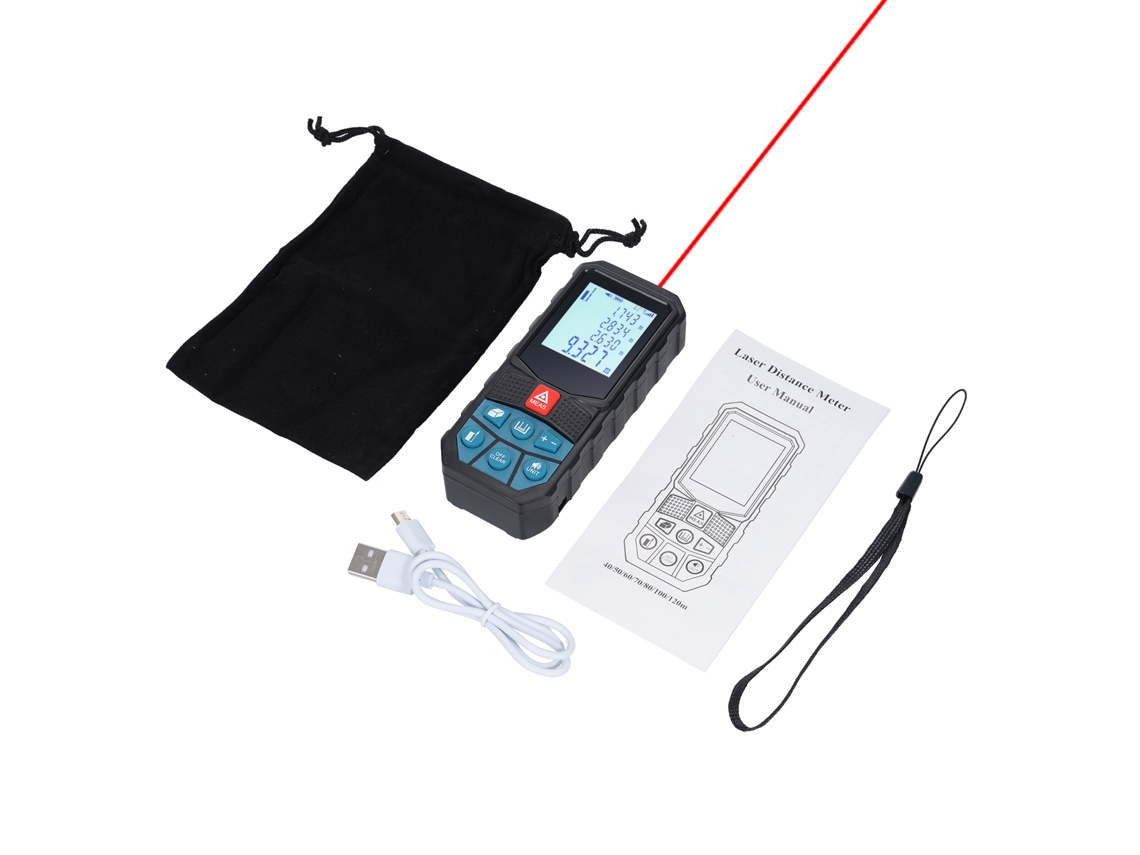 Medidor De Distancia Con Medidor De Ángulo, Pantalla Lcd Retroiluminada, Precisión ±1.5mm, Unidades M/ Ft /in