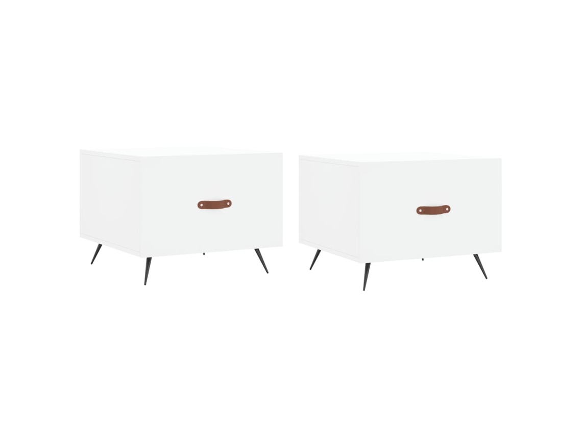 Juego de 2 mesas de centro/mesitas de noche con cajón, 50 x 50 x 40 cm, madera industrializada blanca y hierro, Dec040313