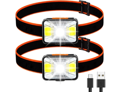 Potente linterna frontal [paquete de 2], linterna frontal LED recargable por USB 200 lúmenes 5 modos de iluminación luz blanca y roja, resistente a...