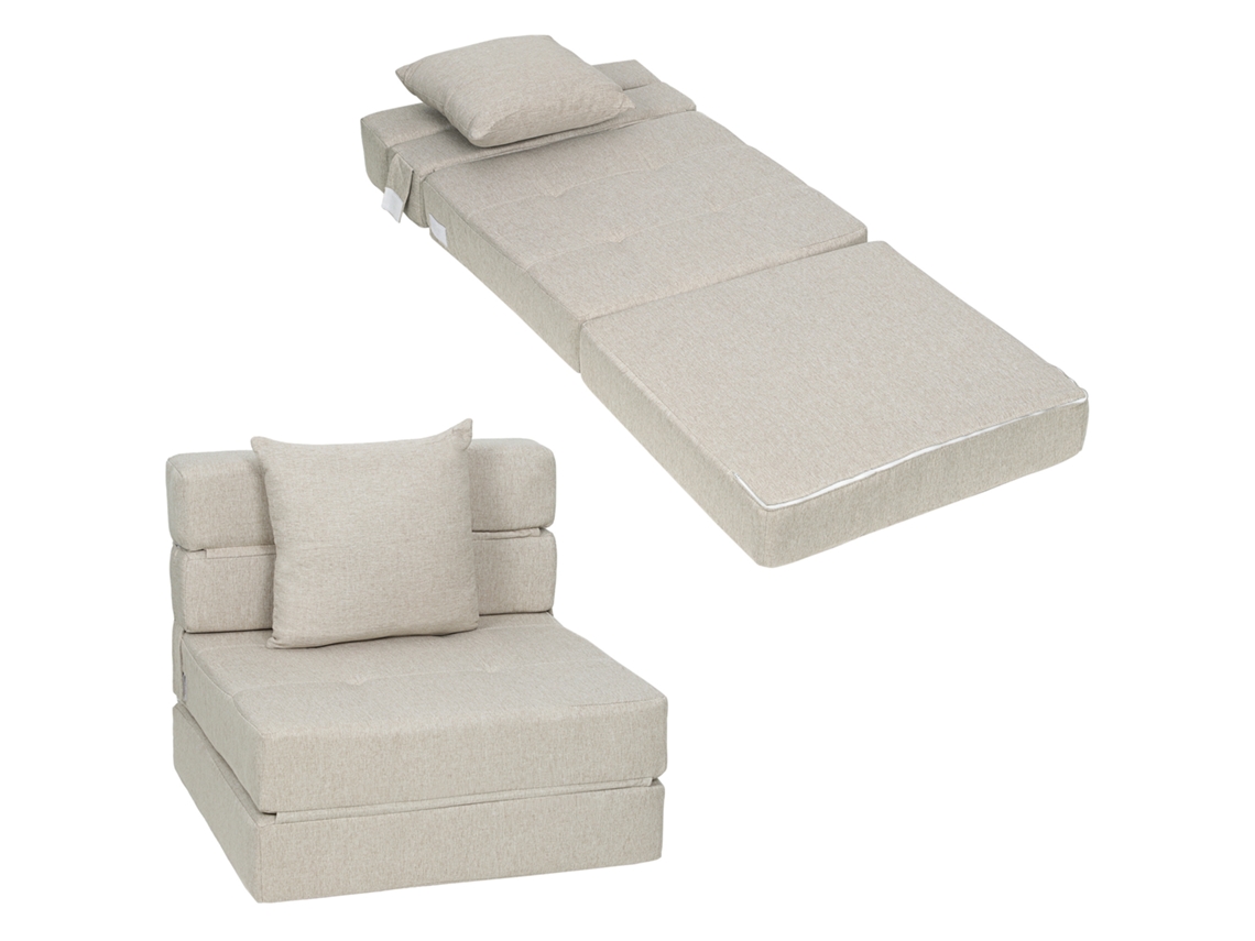 Sofá Cama/sillón Convertible Con 1 Cojín Extraíble, Tejido Beige.