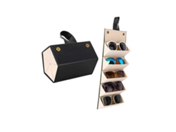 Estuche para gafas de sol con 4 compartimentos, plegable y portátil, de poliuretano negro.