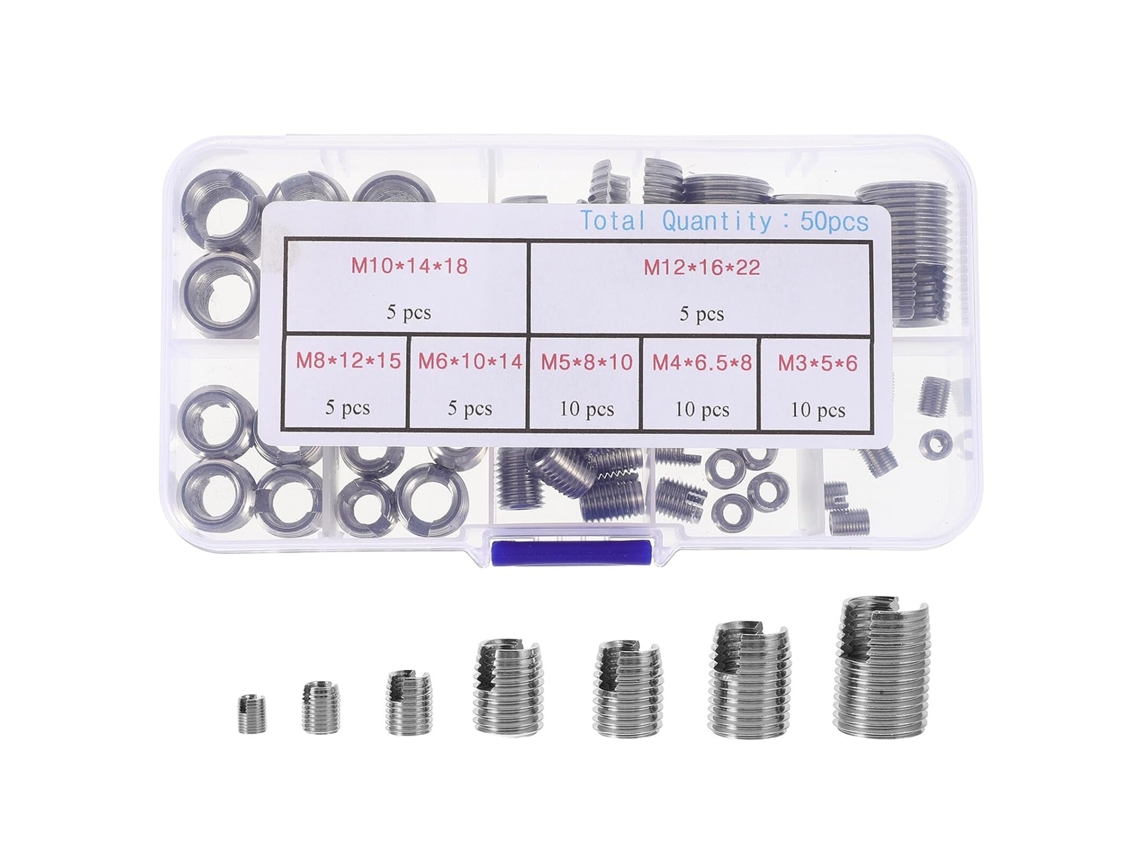 Kit De 50 Insertos Roscados Autorroscantes De Acero Inoxidable 304 Para Tuercas Remachables Ranuradas.