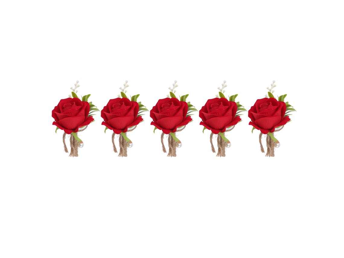 Ramo De 5 Rosas Artificiales Para Boutonnière De Boda Con Alfileres De Plástico, Para Novio Y Novia, Color Rojo.