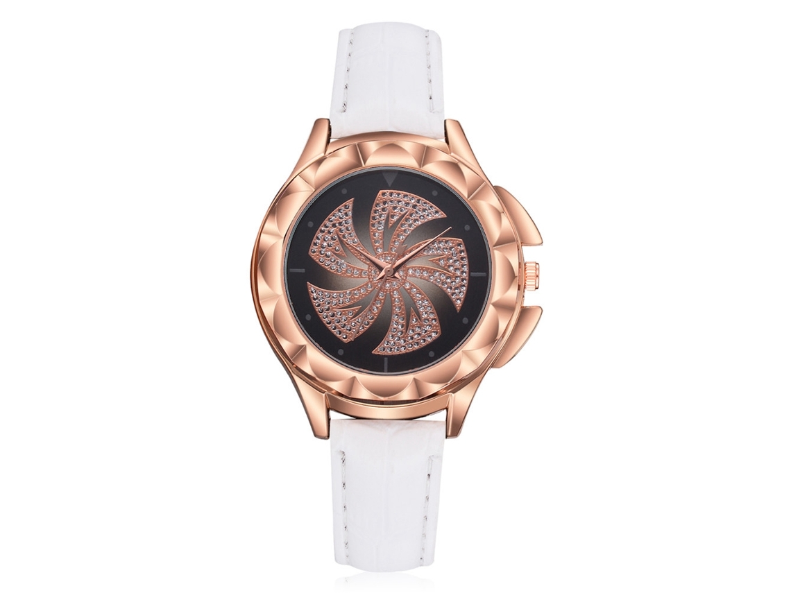 Reloj De Pulsera De Cuarzo Informal Para Mujer Con Diamantes De Imitación Y Correa De Piel Sintética Blanca.