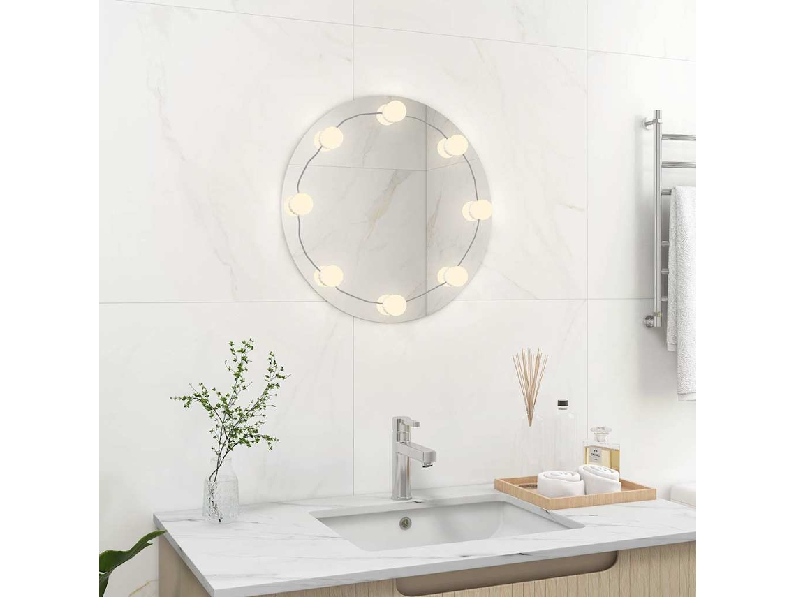 Espejo de pared con luces LED de cristal redondo Lovely Home