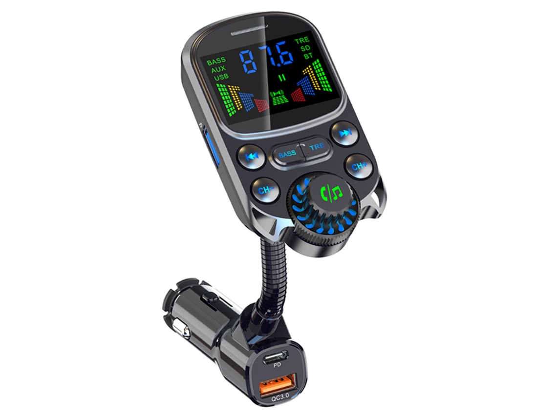 Transmisor FM para automóvil Bluetooth 5.3 Kit de manos libres para automóvil Bajo 3.5 mm AUX Receptor de audio QC3.0 PD 30W Reproductor de MP3 de carga rápida (Negro) ENZONS