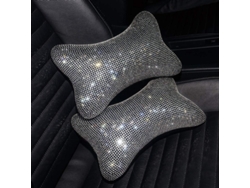 2026-40584-2 Almohadas Cervicales Para Coche Con Cristales Brillantes Apoyo Cuello Confortable Interior Mujer Negro