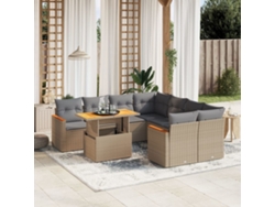 Conjunto de 9 sofás de jardín con cojines de mimbre beige de Dkd Home Decor