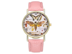 Reloj De Cuarzo Para Mujer Zhoulianfa T303-a, Correa De Cuero, Estilo Ejecutivo, Mariposa Rosa.
