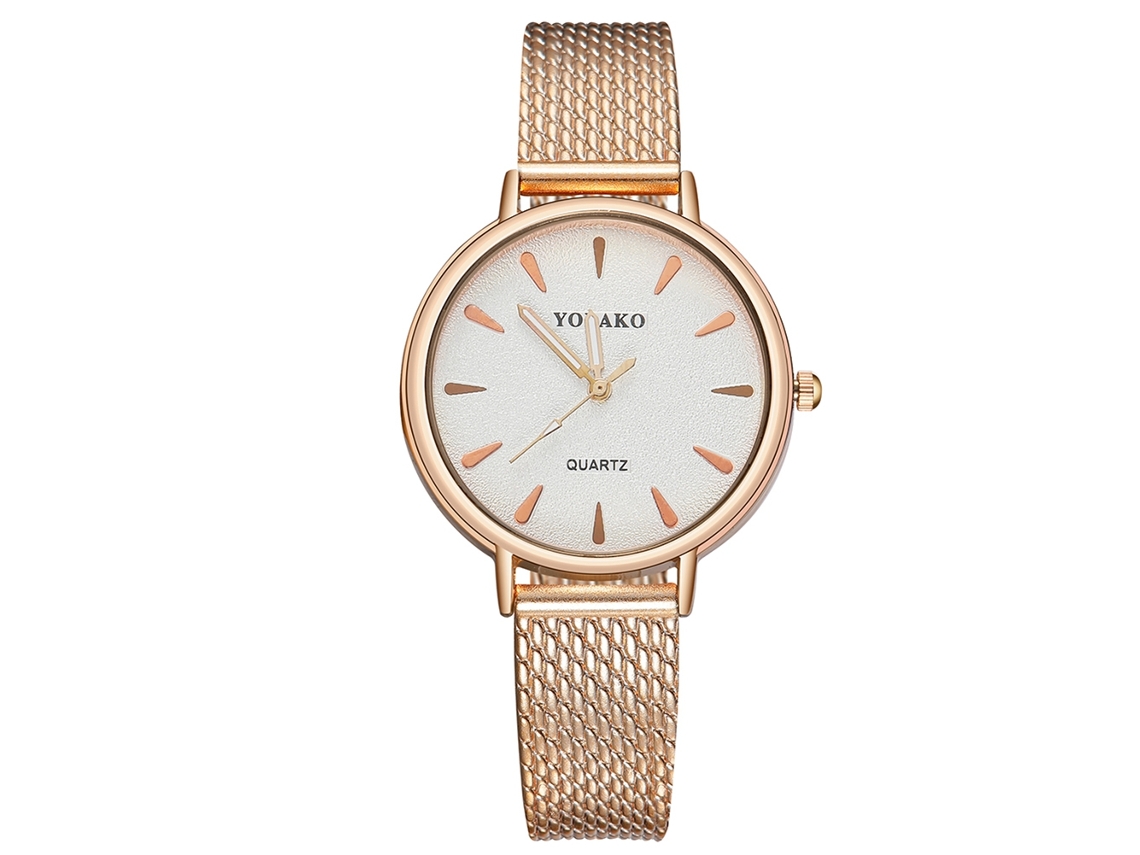 Reloj De Cuarzo Yolako Para Mujer Con Correa De Plástico Marrón Y Oro Rosa.