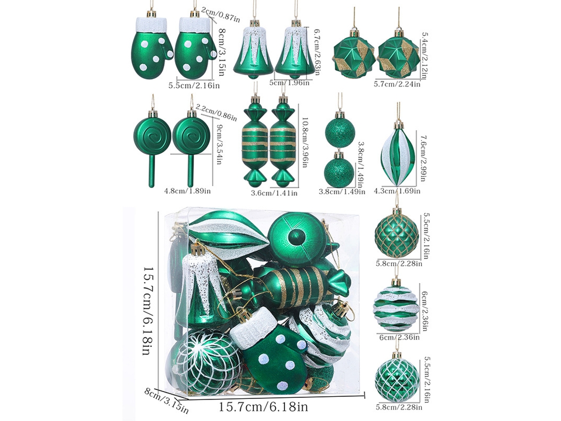 16 artículos navideños de plástico, adornos, estatuas y regalos navideños (verde hierba) Yunzii (formas irregulares)