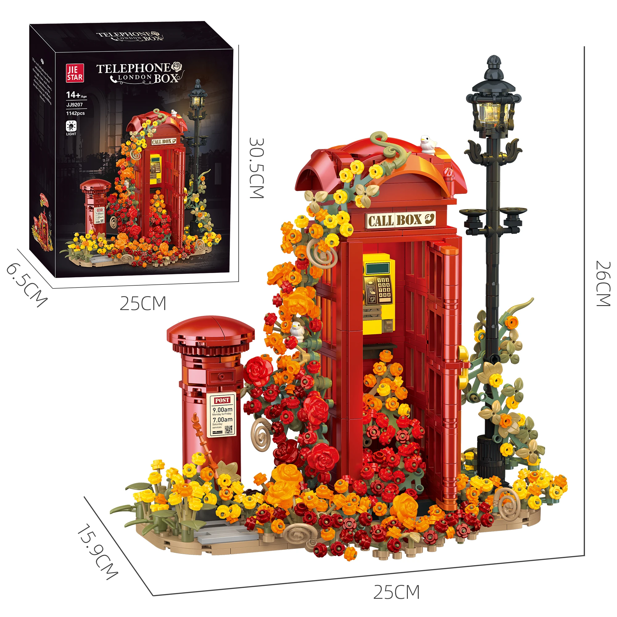 (jj9207) Bloques de construcción rojos de estilo retro británico para cabina telefónica, con 1142 piezas.
