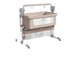 Cuna eléctrica portátil de altura ajustable, color beige.