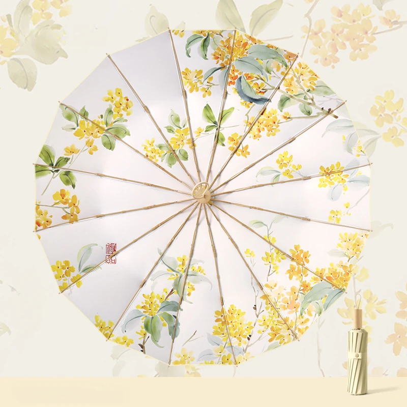 Paraguas Grande Para Mujer, Plegable Y Estampado, De Doble Uso Para El Sol Y La Lluvia.