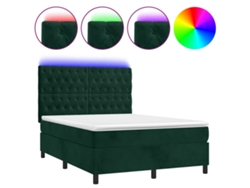 Maison Exclusive - Cama Box Spring Colchón Y Led Terciopelo Verde Oscuro 140x190cm