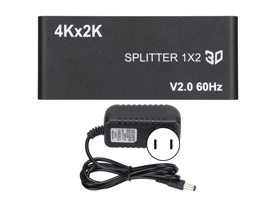 Divisor De Interfaz Multimedia 1x2 Hd 4k/2k 60hz 6gbps Con Adaptador De Corriente Usb