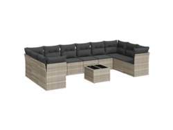 Conjunto de 11 sofás de jardín con cojines de mimbre, patas grises, EXCLUSIVA MAISON