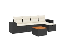 Conjunto de sofá de jardín de 6 piezas con cojines de mimbre, negro, EXCLUSIVO DE LA CASA (6 piezas)