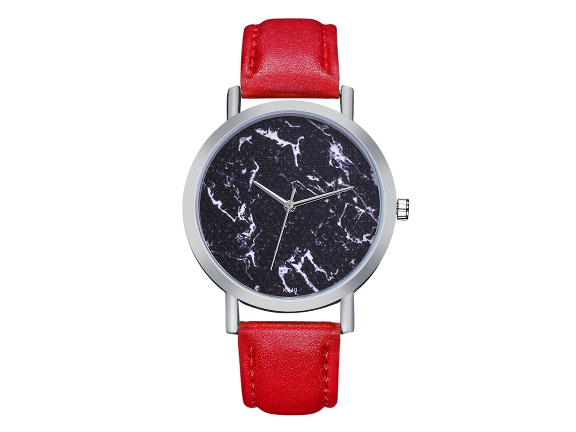 Reloj De Cuarzo Para Pareja Con Correa De Cuero Pu, Carcasa Plateada Y Dial Personalizado Rojo