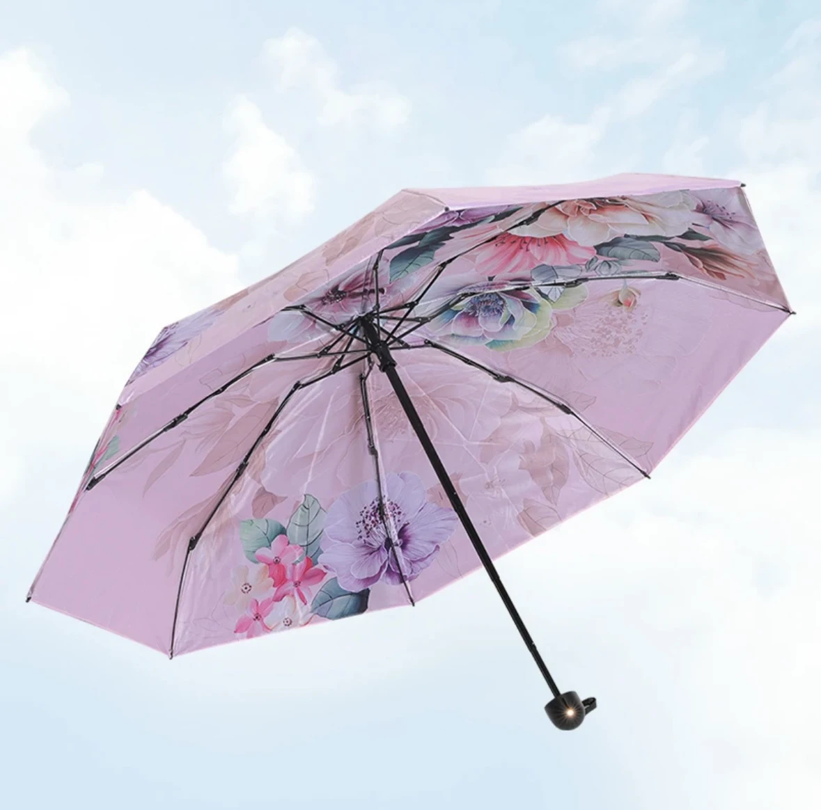 Paraguas de doble capa con estampado en ambos lados, adhesivo negro, protección solar y protección UV. MDUG (rosa)