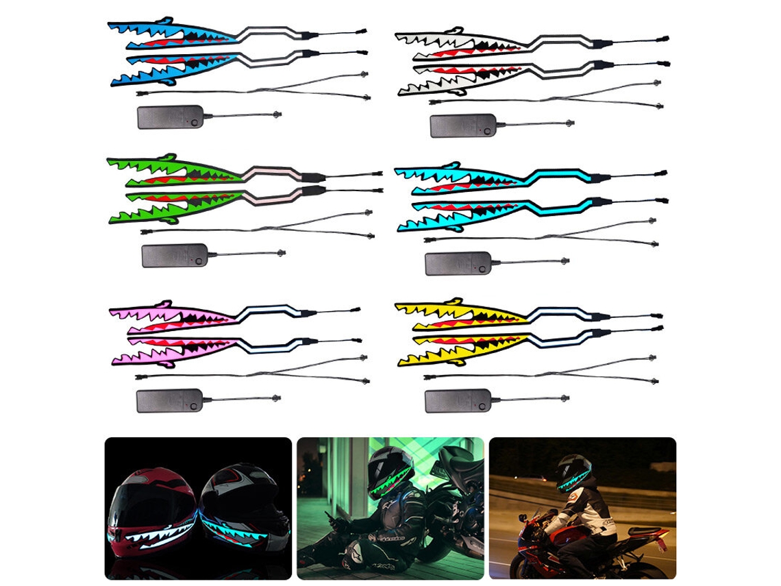 Tira LED blanca para casco de motocicleta, resistente al agua, intermitente, con forma de boca de tiburón, señal nocturna, luminosa y duradera.
