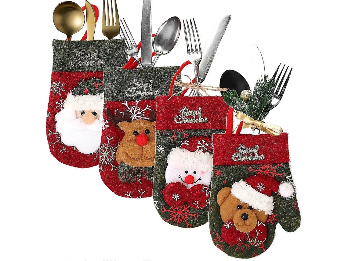 Juego de 4 portacubiertos navideños, bolsas para cubiertos navideñas, decoración de mesa Nostalgia88