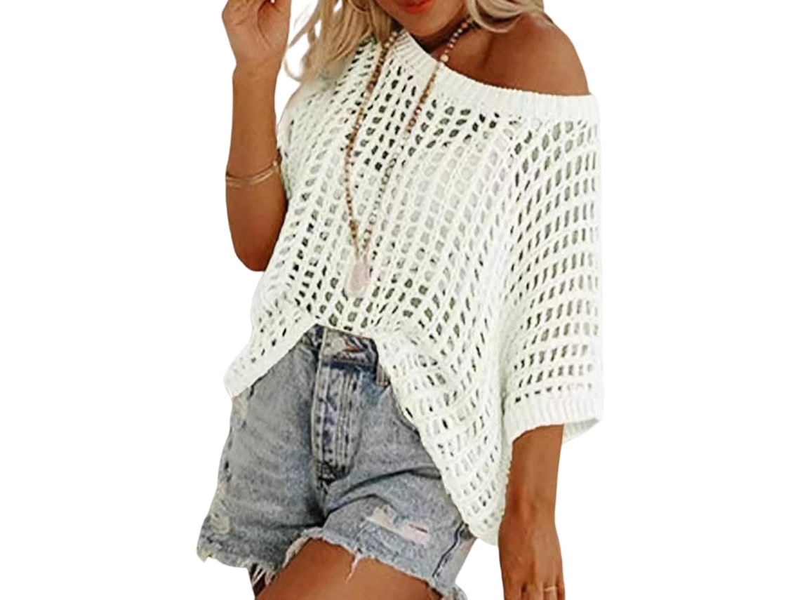 Camiseta De Playa De Ganchillo De Manga Corta Para Mujer - Top Para Cubrir El Traje De Baño