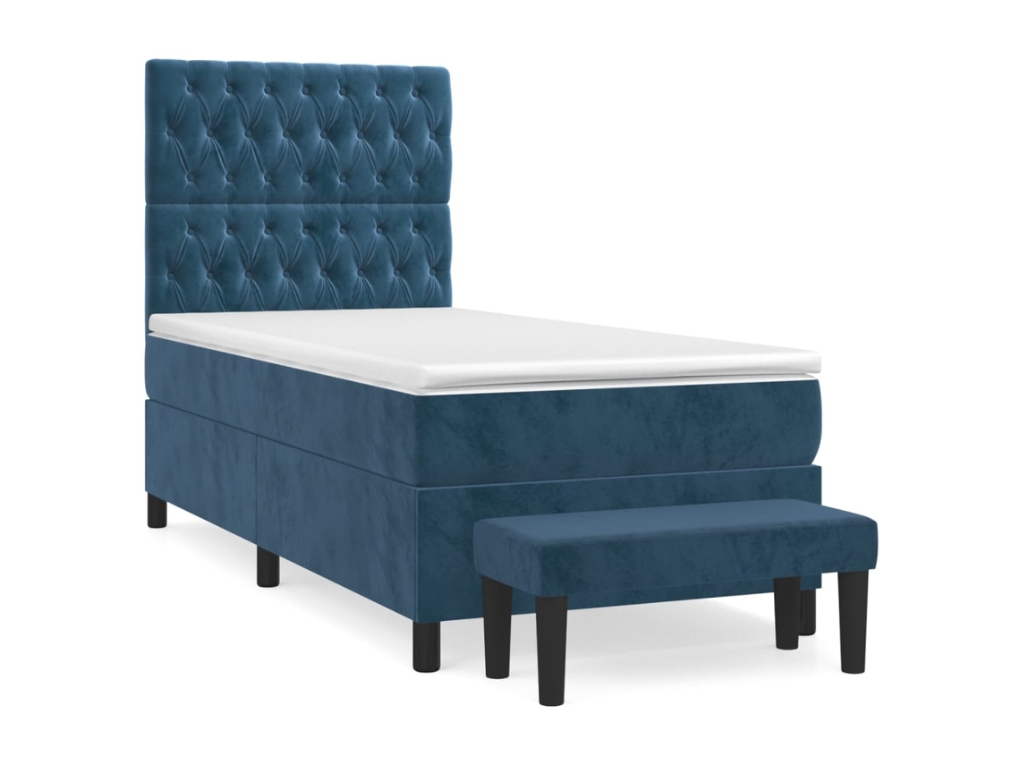 Maison Exclusive - Cama Box Spring Con Colchón Terciopelo Azul Oscuro 90x190 Cm