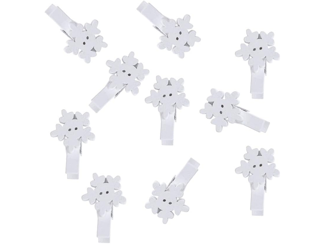 30 Pinzas Madera Blancas Forma Nieve Fotos Ideales Decoraciones Navideñas Sujetar Notas Tarjetas Bodas Tiendas