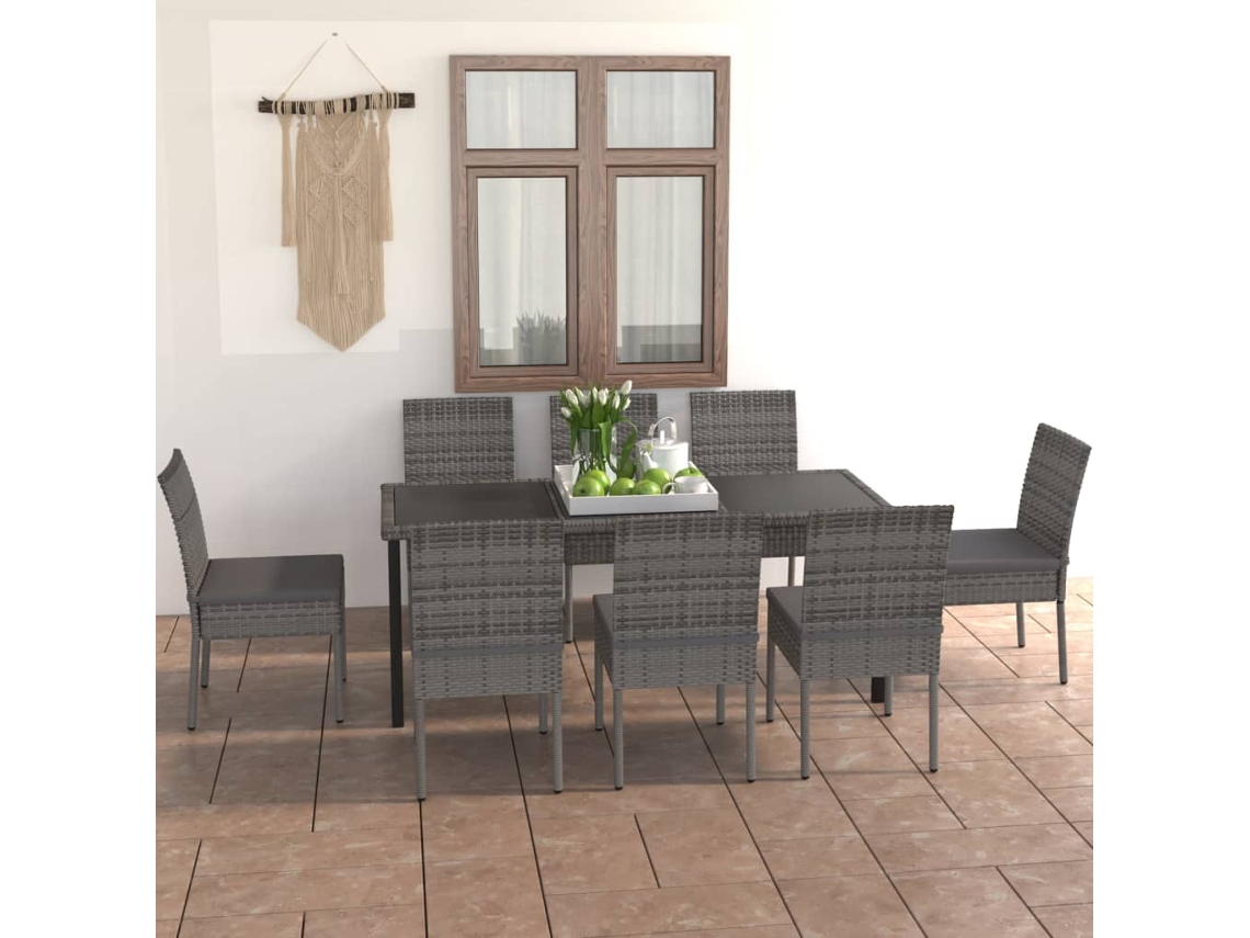 Juego de comedor de jardín de mimbre PE gris Dkd Home Decor