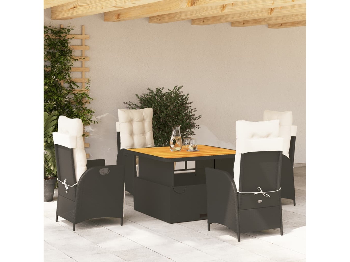 Juego de comedor de jardín de 5 piezas con cojines de mimbre negros de DKD Home Decor