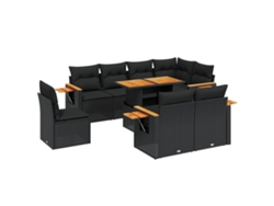 Conjunto de 9 sofás de jardín con cojines, mimbre, negro, MAISON EXCLUSIVE (9 piezas)