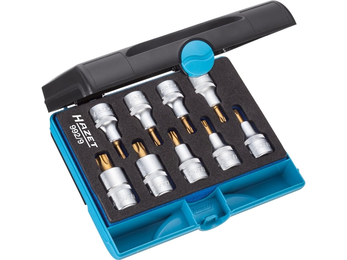 HAZET 992/9 Juego de Llaves de Vaso Destornillador Torx®: Cuadrado Hueco 1/2 Pulgadas 12 5 Mm Perfil Torx® Interior T20 - T60 Número de Herramientas