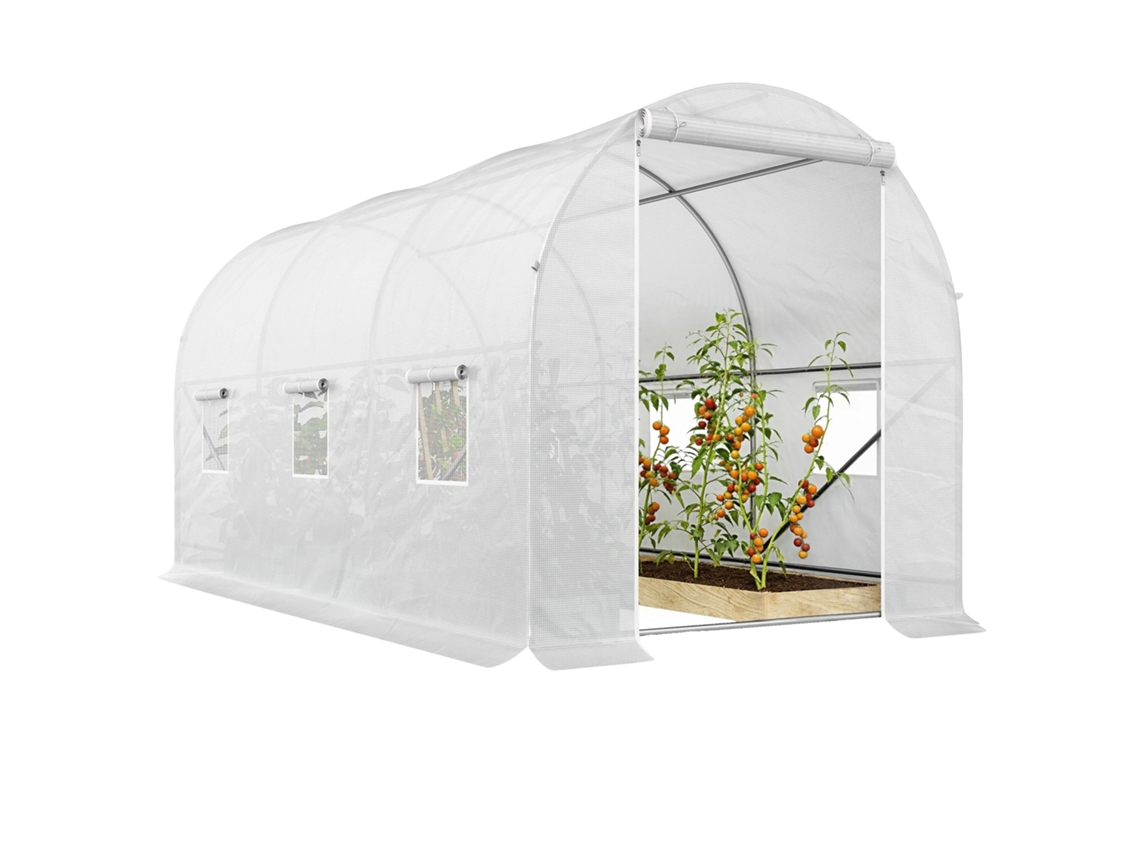 Invernadero, 3,5 x 2 x 2 m, cubierta de polietileno resistente, 6 ventanas de malla, puerta enrollable, ideal para flores y hortalizas.