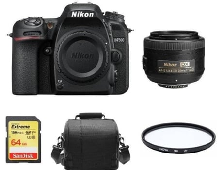 Kit Cámara Réflex NIKON D7500 + AF-S 35MM F1.8G DX + Tarjeta SD de 64GB + Funda para cámara + Filtro HOYA UX UV 52mm