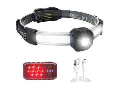 Linterna Frontal USB Recargable 500 Lúmenes Xpg Cob Led Linterna Frontal con Iluminación de 210 Grados y Luz de Advertencia TURMIN
